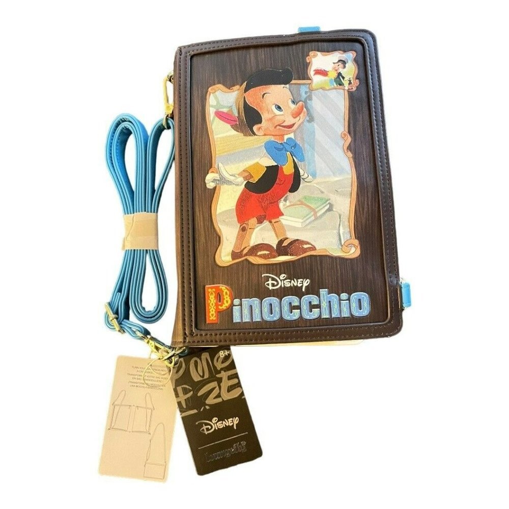 Loungefly Story Book Pinocchio Convertible Crossbody Backpack Bag Purse NWT